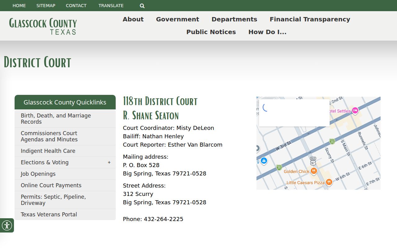 Glasscock County arrest warrant venue at the 118th District Court contact page