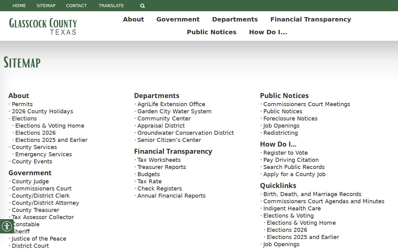 Glasscock County municipal warrant research in the official county service directory