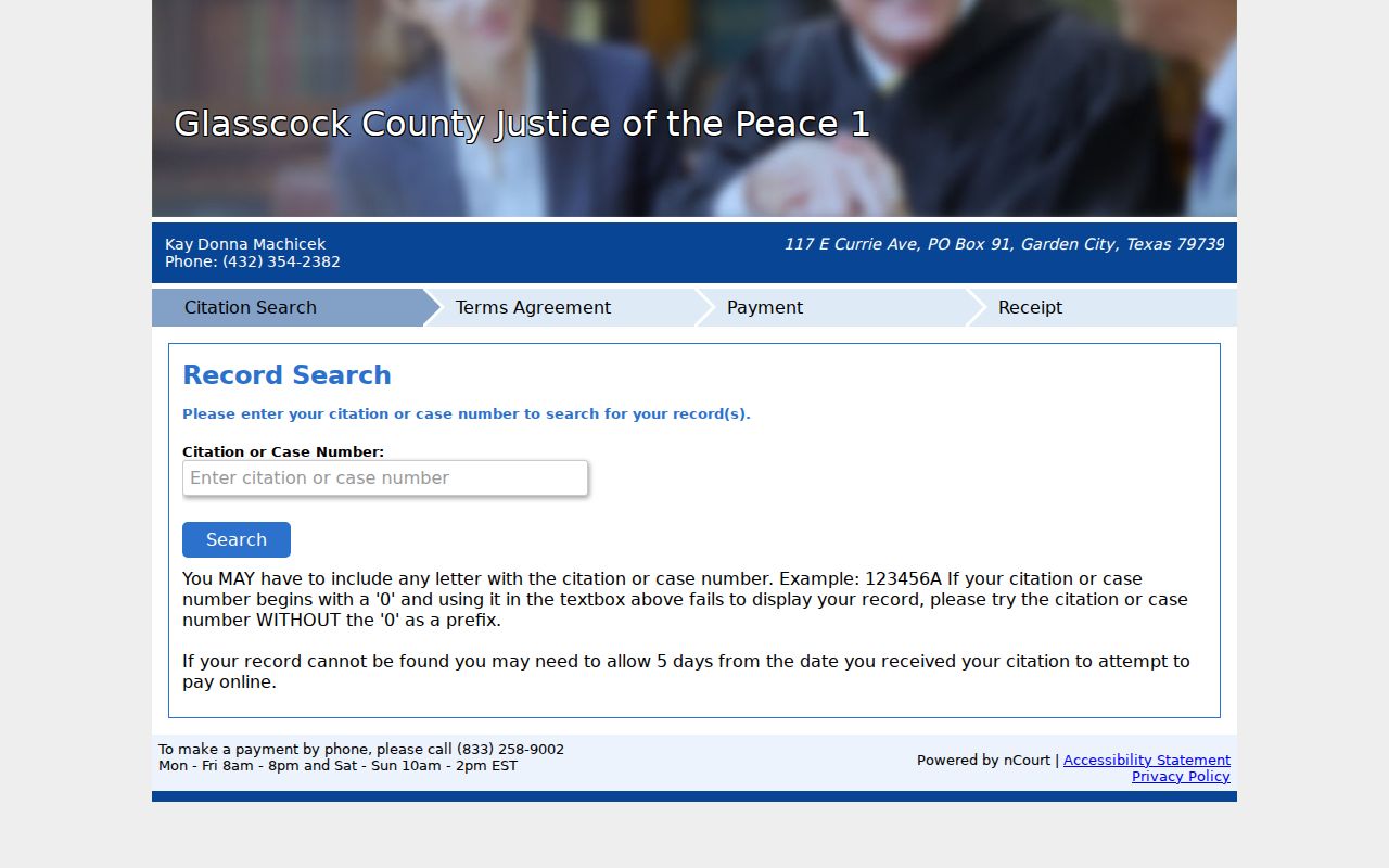Glasscock County traffic warrant research at the nCourt citation payment screen