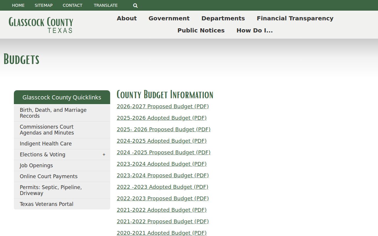 Glasscock County warrant records research checking the county budget index