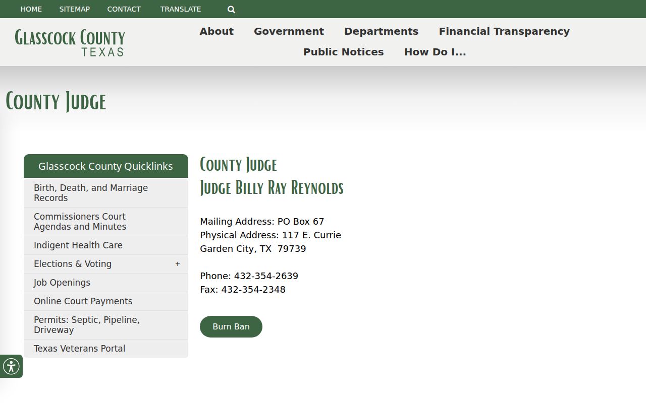 Glasscock County warrant records research with the county judge contact page