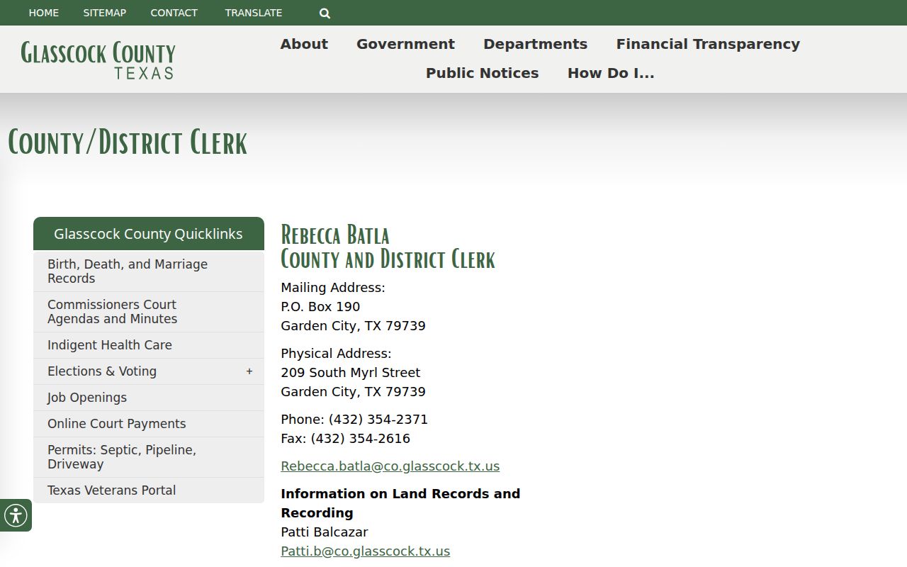 Glasscock County warrant search routing through the county and district clerk records page